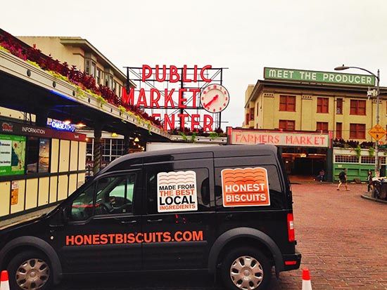 Pike Place Market with Honest Biscuits Van